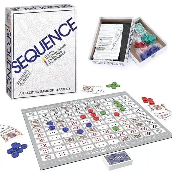 Sequence Board Game With Folding Board, Tokens And Cards Five In A Row Fun For 2 to 12 People