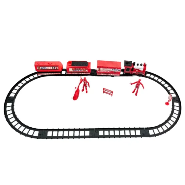 DIY Motorized SOS Fire Rescue Toy Train Playset With Fireman And Helicopter- Red