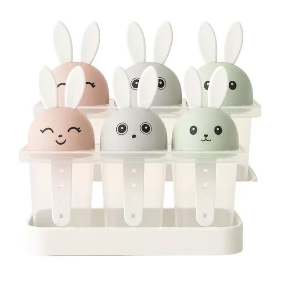 Cute Rabbits Handle Ice Cream Popsicle Maker Mold Multi-Color- 6pcs